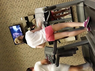 Hot Blond Girl On Threadmill Running With Thong